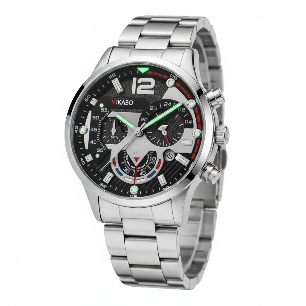 Stainless Steel Luxury Quartz Wristwatch – White Studio Shot